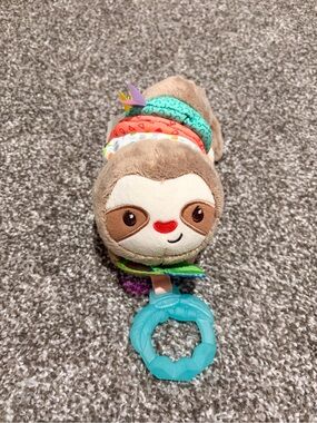 Pull and Vibrate Plush Sloth Teething Toy - Brown with Teal Ring